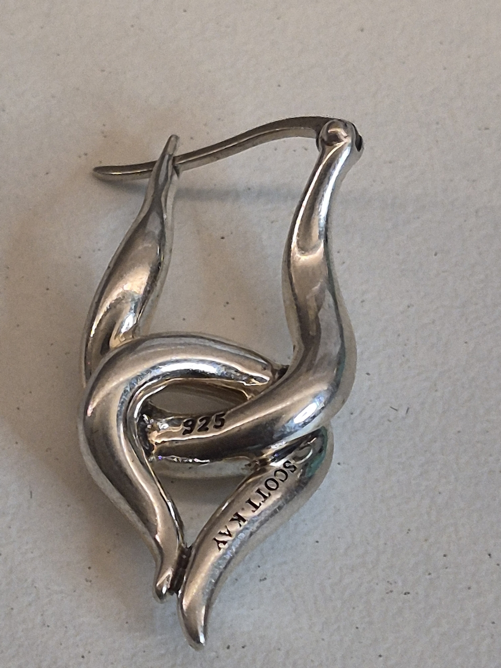 Scott Kay Sterling Silver Sculpted Interlocking Ribbon Heart Drop Earring